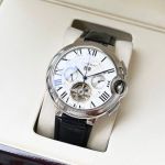 Cartier Stainless Steel Case 44*12MM Cowhide Leather Bracelet Business Men Black/White Watch